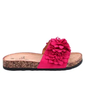 Tongs en liège à fleurs Sebill Fuchsia rose